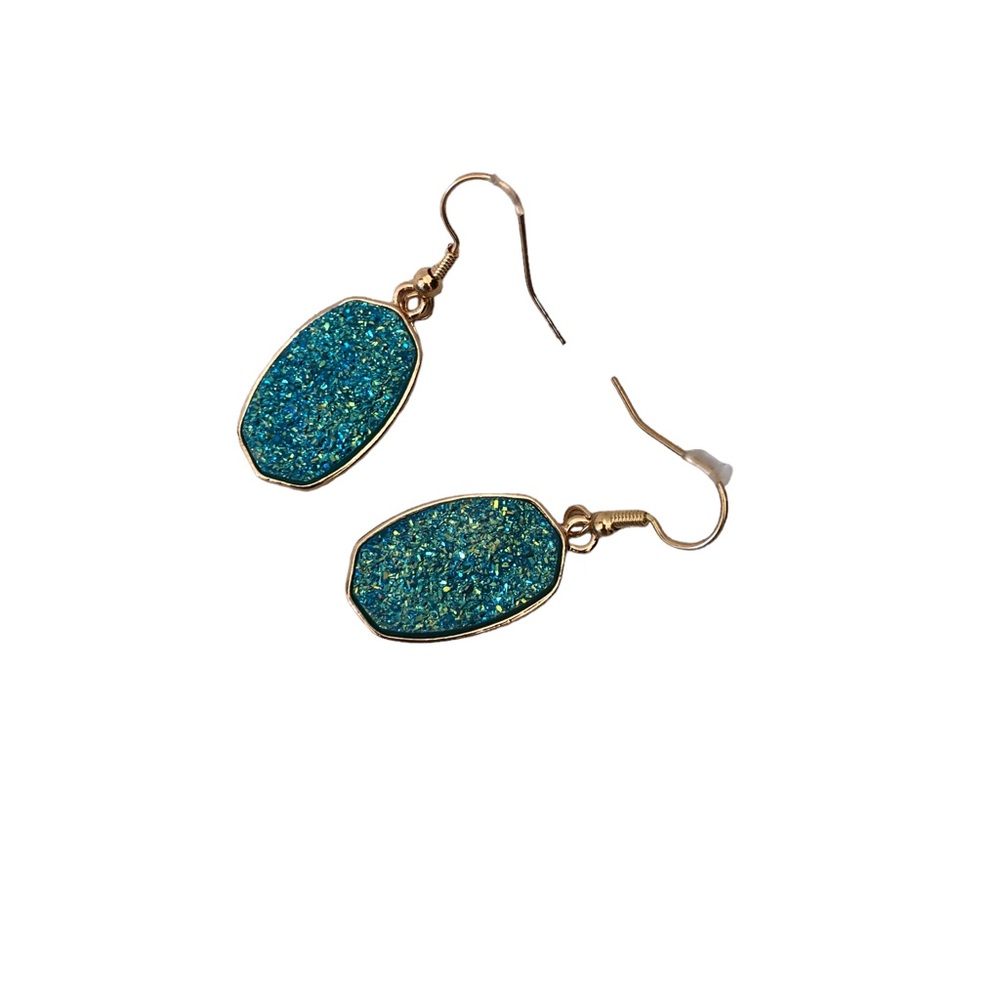 Yaomiao Crystal Dangle Cubic Zirconia Oval Earrings Women's Blue/Gold